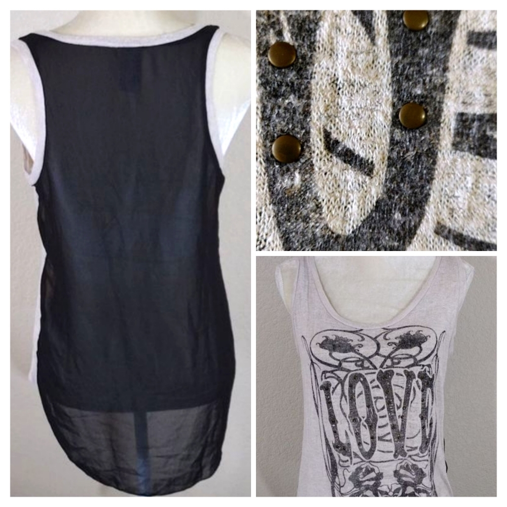 Y2K LOVE Brass Button Tracing Conquer The Beauty Sheer Back Sleeveless Top